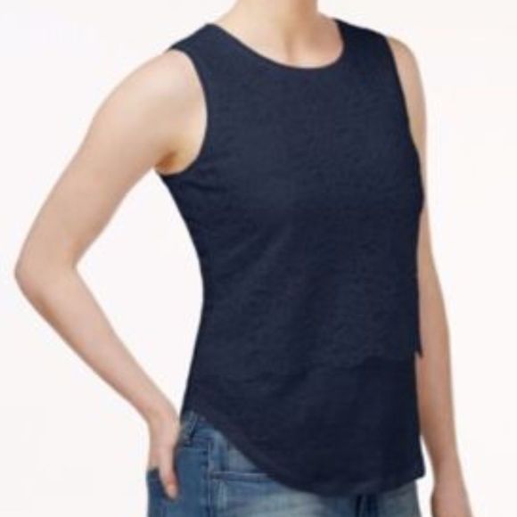 NWOT Maison Jules Navy Lace Sleeveless Knit Top - Picture 1 of 10